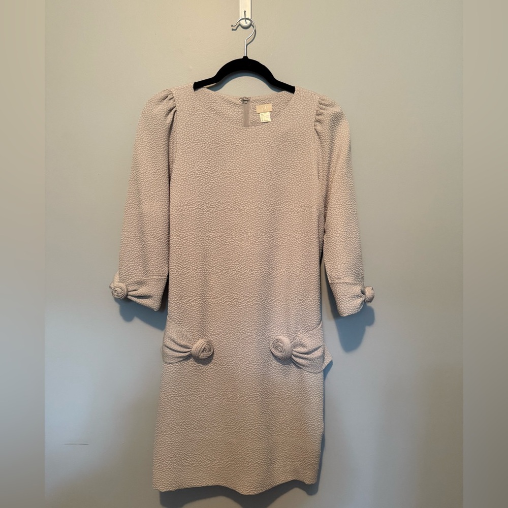 H&M Cream Textured Dress with Rosette Detail
